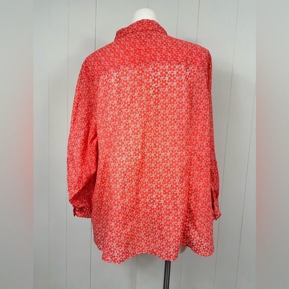 Tommy Hilfiger Sz 3X Women’s Orange Sheer Floral Blouse Top Button Down Roll Tab - Picture 11 of 12